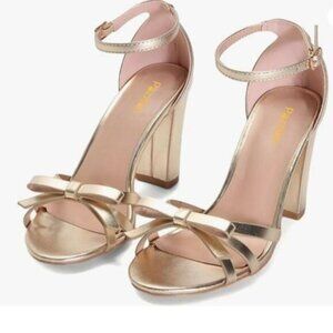 Pazzion Champagne Open Round Toe Ankle Strap Buckle Sandals Bowknots Dress Shoes